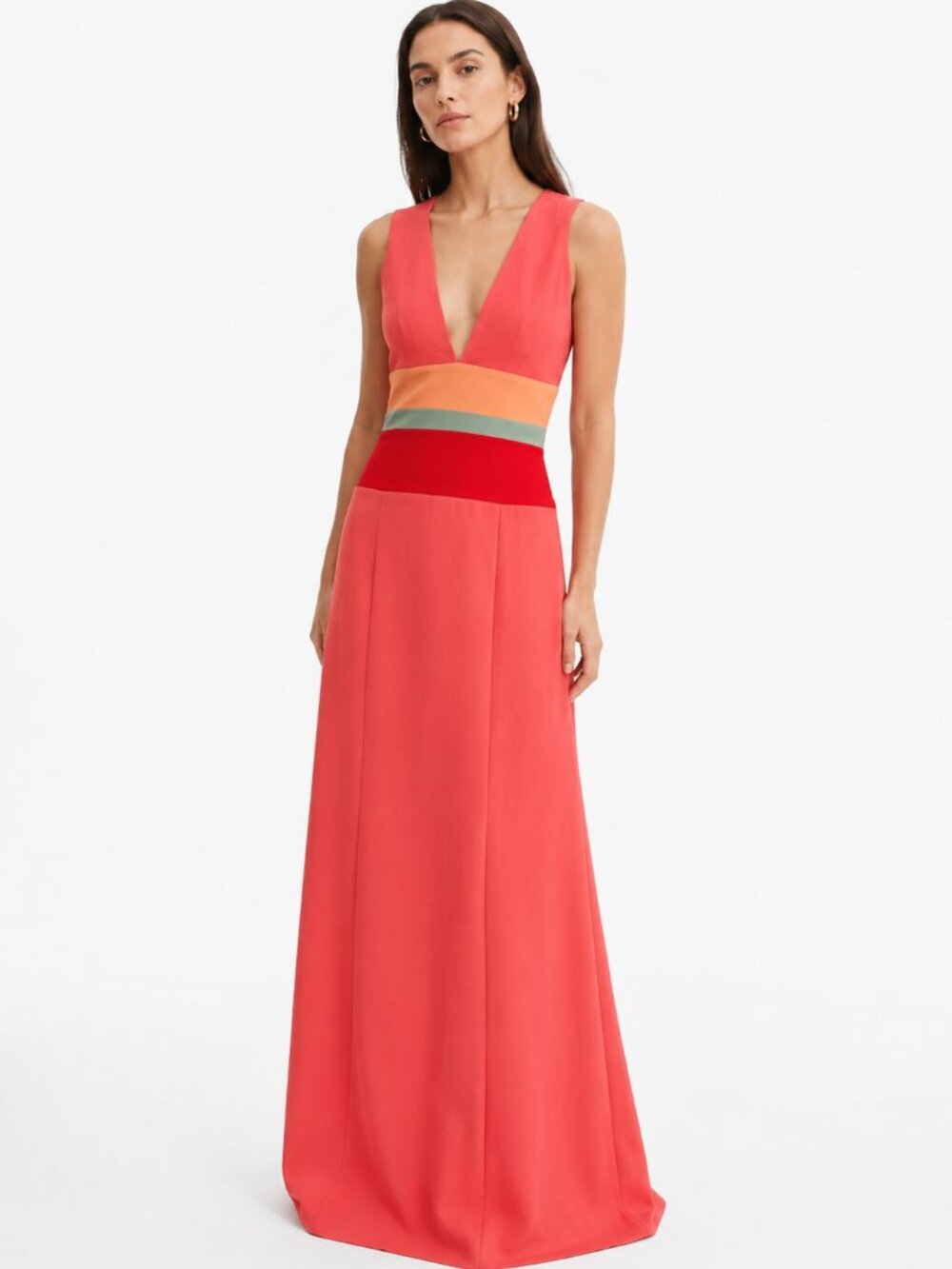 NWT BCBGMAXAZRIA LIZETTE CORAL COLORFUL STRIPES V-NECK SLEEVELESS MAXI DRESS - 2